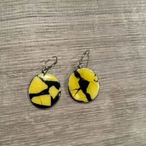 Artisan resin earring in yellow and black